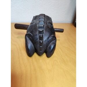 Carved Wooden Frog Guiro Percussion Instrument 5" with Striker Dark Wood